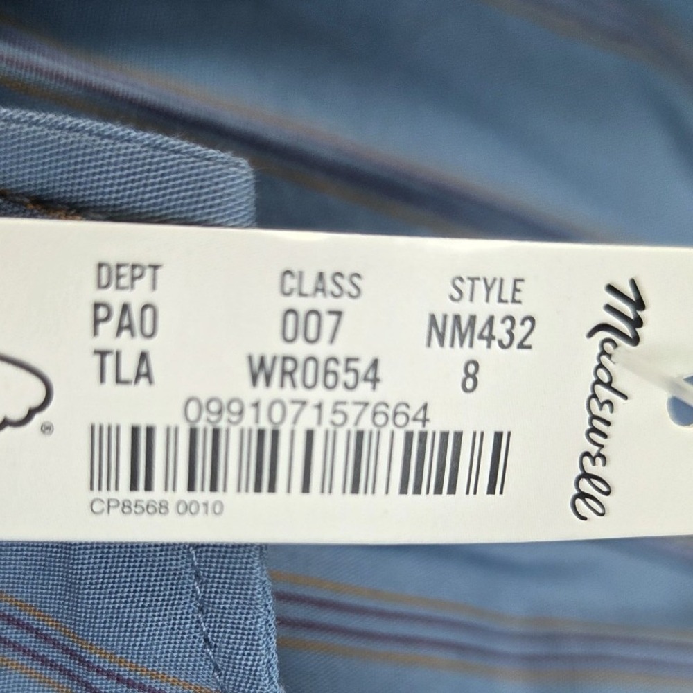 Madewell Cotton Blend Shirt Womens Sz 8 Fitted Striped Hook Eye Closure Blue New - Picture 3 of 10